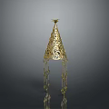 Golden Conical Hanging Decor With Intricate Hollow Patterns For Home Decoration