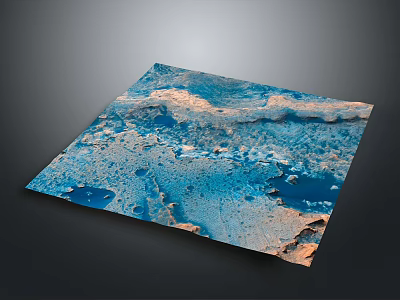 Blue And Brown Textured Terrain With Rugged Mountainous Features And Water Like Areas 3d model