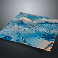 Blue And Brown Textured Terrain With Rugged Mountainous Features And Water Like Areas