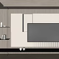 Modern Wooden TV Background Wall With Built in TV White Panels And Display Shelves