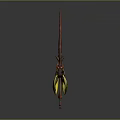 Mythical Red And Yellow Curved Weapon With Dragon Inspired Ornate Details