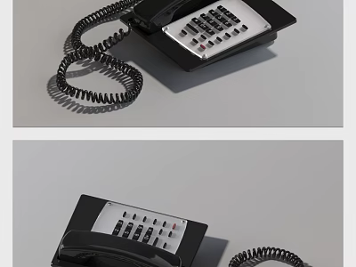 Vintage Black And White Landline Phone With Coiled Cord And Keypad Design 3d model