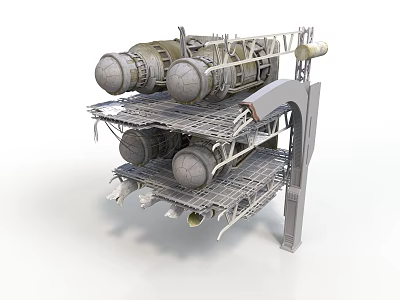 Industrial Cylindrical Equipment Mounted On Multi Layer Metal Rack With Frame 3d model