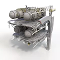 Industrial Cylindrical Equipment Mounted On Multi Layer Metal Rack With Frame