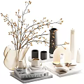 Modern Decorative Ornament Set with Vase Branches Candles and Table Lamp for Home Decor