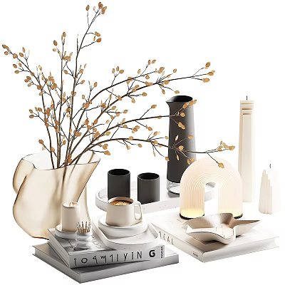 Modern Decorative Ornament Set with Vase Branches Candles and Table Lamp for Home Decor 3d model
