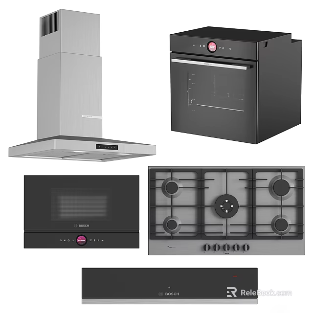 Elegant Kitchen Cabinets With Range Hood Oven Microwave And Gas Stove Appliances For Modern Cooking 3d model 