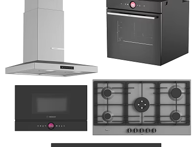 Elegant Kitchen Cabinets With Range Hood Oven Microwave And Gas Stove Appliances For Modern Cooking 3d model
