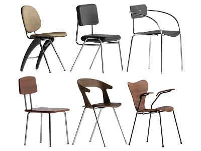 Modern Dining Chairs With Various Designs Wooden Seats And Metal Legs 3d model