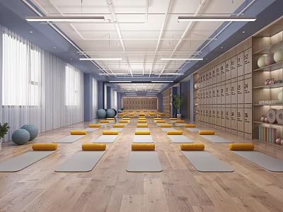 Spacious Fitness Gym With Yoga Mats Lockers And Workout Area 3d model