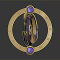 3D Astronomical Orrery Model With Golden Circular Rings And Purple Spheres