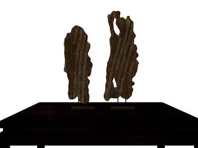 Decorative Ornament Set Textured Stone Decorations Placed On Black Table With Stands 3d model