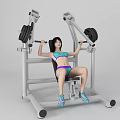 Woman Working Out On Seated Chest Press Machine In Sports Bra And Shorts At Gym