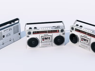 Three Vintage Retro Radio Cassette Players With Classic Dials And Speaker Grills 3d model
