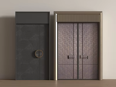 Double Doors With Textured Surface And Metal Handles In Modern Interior Design 3d model