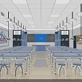 Modern Laboratory Classroom With Neat Tables And Chairs Educational Charts Blue Screen And Ceiling Lights