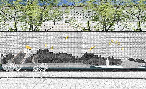 New Chinese Landscape Sick Landscape Zen Landscape Wall Hollow Gradient Perforated Plate 3d model