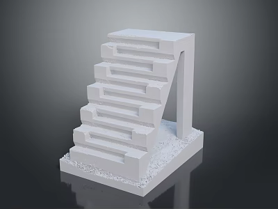 White Concrete Stairs Model With Steps And Support For Interior Design 3d model