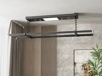 Modern Ceiling Mounted Clothes Hanger For Indoor Home With Metal Frame And Light 3d model
