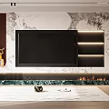 Modern TV Background Wall With Marble Texture Black Screen And LED Strip Lights Platform 3d model