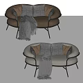 Modern Double Sofa with Neutral Pillows Plaid Blanket and Metal Frame 3d model