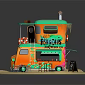 Fresh Seafood From Fishermans Food Truck With Orange Green Exterior And Outdoor Seating