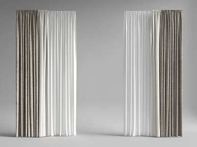 Modern Two Tone Curtains With Brown And White Color For Interior Design 3d model