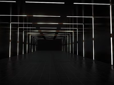 Sleek Modern Bus Moving Through Illuminated Corridor With Black Tile Floor 3d model