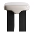 Modern Stool With White Curved Seat And Dark Wooden Legs Design