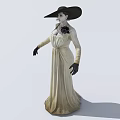 Game Movie Character In Vintage Long Dress With Wide Brimmed Hat And Black Gloves