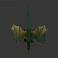 Colorful Mythical Dragon Sculpture With Detailed Green Orange Wings And Tail
