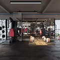 Modern Fitness Gym Interior With Pink Punching Bags Barbells Mirrors And Large Windows