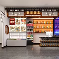 Warm Traditional Chinese Restaurant Interior With Food Display Shelves Beverage Coolers And Wooden Decor
