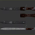 Vintage Weapon Knives With Red Wooden Handles And Worn Metallic Blades