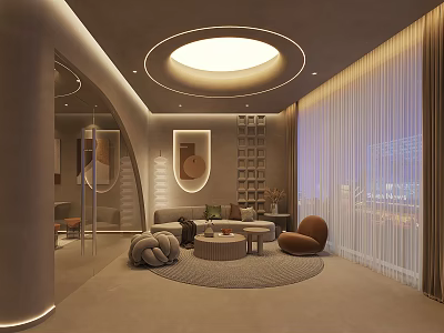 Modern Beauty Hair Salon Interior With Cozy Waiting Area Soft Lighting And Elegant Furniture 3d model