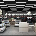 Modern Retail Store Interior With Shelves Products Lighting And Seating Area