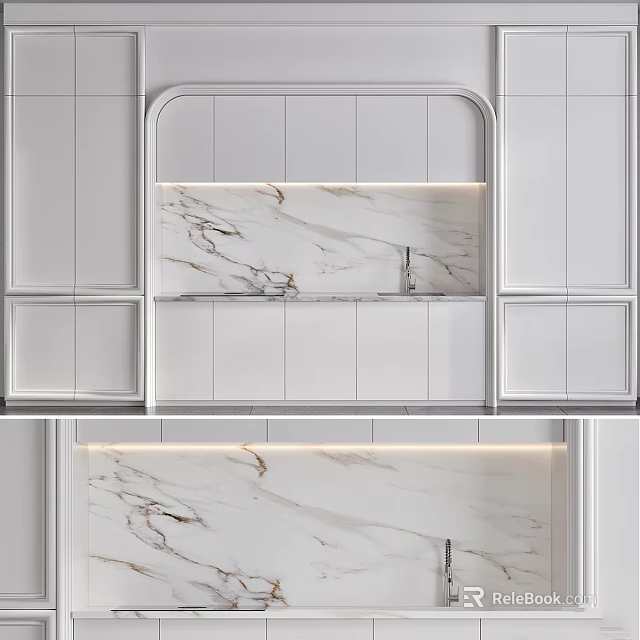 Modern Kitchen Interior Design With Sleek White Cabinets And Marble Countertop 3d model 