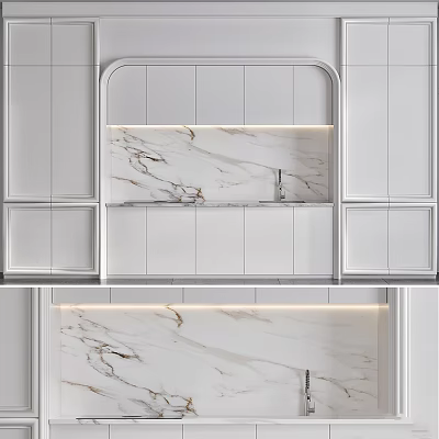 Modern Kitchen Interior Design With Sleek White Cabinets And Marble Countertop 3d model