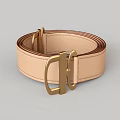Light Beige Leather Belt With Golden Metal Buckle And Fine Stitching
