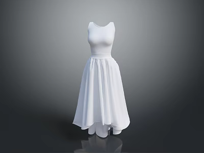 Man Showcasing White Sleeveless Pleated Skirt 3D Model On Gray Background 3d model