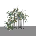 Elegant Vase Flowers with Pink Blue White Roses Hydrangea Green Leaves Metal Stand