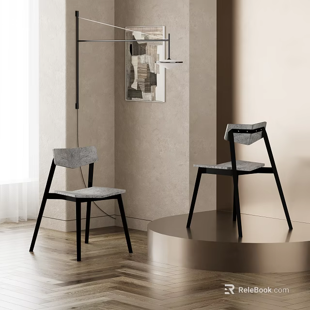 Sleek Modern Dining Chairs With Black Metal Frame And Gray Fabric Seats 3d model 