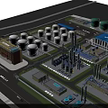 Industrial Factory Building Complex With Blue Roof Structures Parked Trucks And Solar Panels