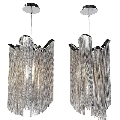 Stylish Modern Metallic Grid Pendant Lights With Chain Design For Interior Decoration 3d model