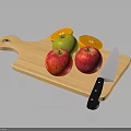 Fresh Red and Green Apples with Sliced Oranges on Wooden Cutting Board and Kitchen Knife