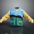 Cute Kids' Sweater Vest With Blue Body Yellow Long Sleeves And Puppy Design