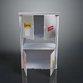 Metal Safety Storage Cabinet With Open Doors And Red Yellow Warning Labels
