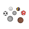 Various Types of Sports Equipment Balls Including Soccer Volleyball Basketball and White Training Balls