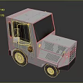 Small White Utility Vehicle with Windows Doors and Black Tires and Yellow Logo on Side
