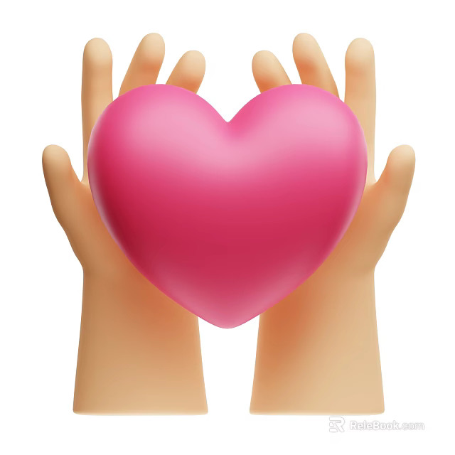 Two Hands Gently Holding Soft Pink Heart Shaped Decorative Object 3d model 
